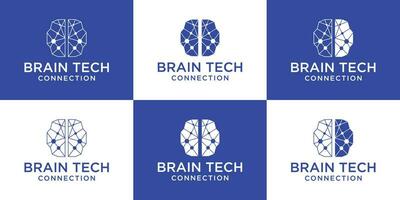 logo design brain technology modern set template vector