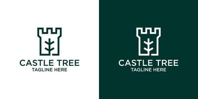 logo diseño línea castillo y árbol icono vector inspiración