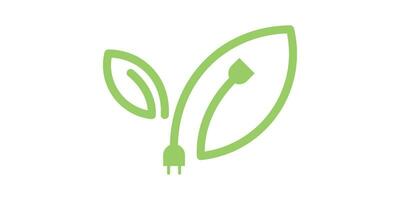 leaf element logo design combined with power plug and made in line style vector