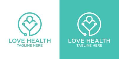 logo design health, stethoscope, love and people icon medical illustration line vector