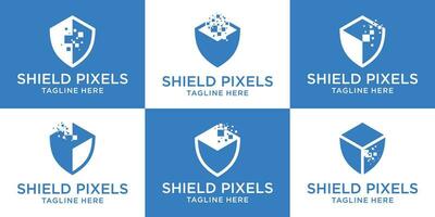 logo design shield with pixels technology set modern template vector