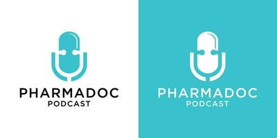 logo design podcast with doc set template vector