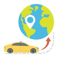 A car on a road with glove and location pointer symbolizing the location finder while travel vector