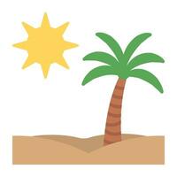 Coconut tree with sunshine in an icon represents beach concept. vector