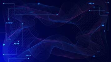 Cyber of big data visualization technology concept. Lines dots connection with wave flow on dark blue background. Vector illustration.