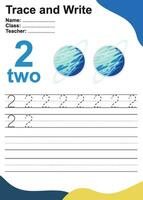 Trace and write number for children. Exercise for children to recognize the number. Educational worksheet for preschool. Vector file.