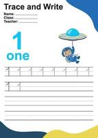 Trace and write number for children. Exercise for children to recognize the number. Educational worksheet for preschool. Vector file.