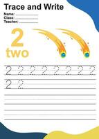 Trace and write number for children. Exercise for children to recognize the number. Educational worksheet for preschool. Vector file.