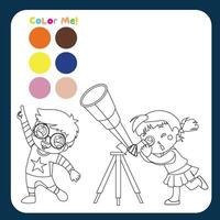 Coloring activity for children with space exploration theme. Vector illustration file.