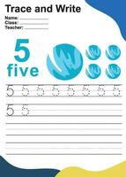 Trace and write number for children. Exercise for children to recognize the number. Educational worksheet for preschool. Vector file.