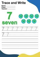 Trace and write number for children. Exercise for children to recognize the number. Educational worksheet for preschool. Vector file.