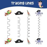 Tracing lines activity for children. Tracing worksheet for kids. Educational printable worksheet. Vector illustration