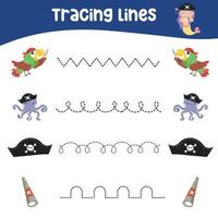 Tracing lines activity for children. Tracing worksheet for kids. Educational printable worksheet. Vector illustration