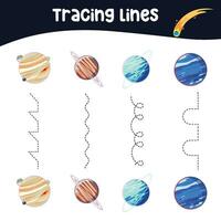 Tracing lines activity for children. Tracing worksheet for kids. Educational printable worksheet. Vector illustration.