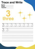 Trace and write number for children. Exercise for children to recognize the number. Educational worksheet for preschool. Vector file.