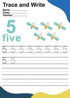 Trace and write number for children. Exercise for children to recognize the number. Educational worksheet for preschool. Vector file.