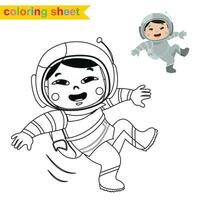 Coloring activity for children with space exploration theme. Vector illustration file.