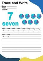 Trace and write number for children. Exercise for children to recognize the number. Educational worksheet for preschool. Vector file.