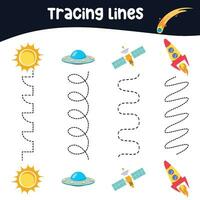 Tracing lines activity for children. Tracing worksheet for kids. Educational printable worksheet. Vector illustration.