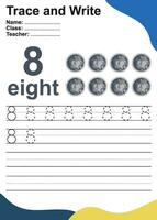 Trace and write number for children. Exercise for children to recognize the number. Educational worksheet for preschool. Vector file.