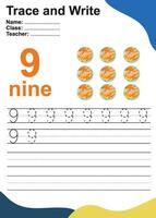 Trace and write number for children. Exercise for children to recognize the number. Educational worksheet for preschool. Vector file.