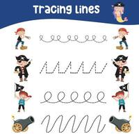 Tracing lines activity for children. Tracing worksheet for kids. Educational printable worksheet. Vector illustration