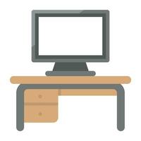 Flat icon image of computer desk vector