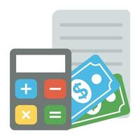 A calculator with banknote and paper sheet showing accounting concept vector