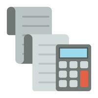 Paper bills with calculator, accounting flat icon vector