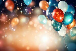 Colorful balloons with bokeh background, birthday celebration background photo