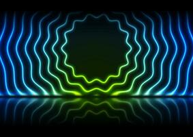 Blue green neon wavy circles technology background vector