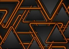 Black and glowing orange triangles abstract background vector