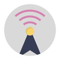 Wireless internet signal tower flat icon design vector