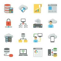 Collection of Database Services Flat Icons vector