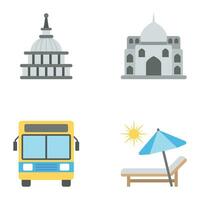 conjunto de viaje y edificios plano íconos vector