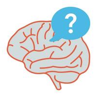 Question mark brain. Question mark and brain like quiz, concept of decision and confusion looking, flat vector icon