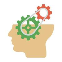 Human head with gear icon. Flat concept of thinking process vector