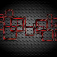 Black and red glossy hi-tech geometric squares on perforated background vector