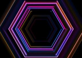 Colorful glowing neon tech hexagons abstract background vector