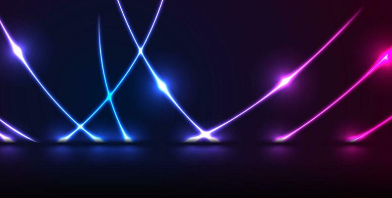 Blue purple neon laser curved lines technology modern background