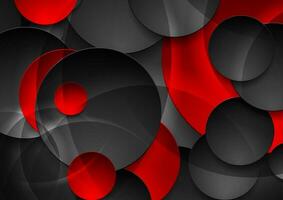 Red and black glossy circles abstract hi-tech background vector