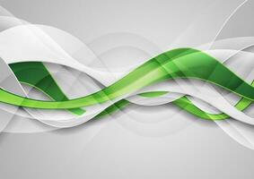 Green and grey glossy waves abstract elegant background vector