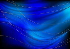 Dark blue smooth waves with curved bronze lines vector