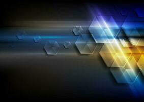 Blue and yellow glowing hexagons abstract background vector