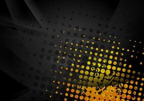 Black abstract wavy background with yellow grunge dots vector