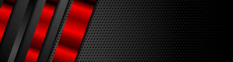 Black red metal stripes on dark perforated background vector