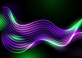 Violet and green neon glowing waves abstract background vector