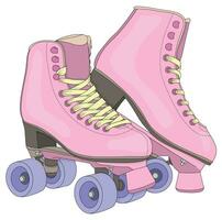 Retro roller skates. Footwear for outdoor activities. Color scheme of the model of roller skates from the front and inside. Detailed drawing. vector