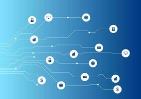 Social communication icons and circuit board background vector