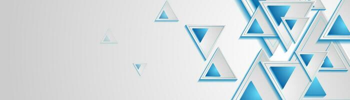 Grey and blue triangles abstract geometric tech banner vector